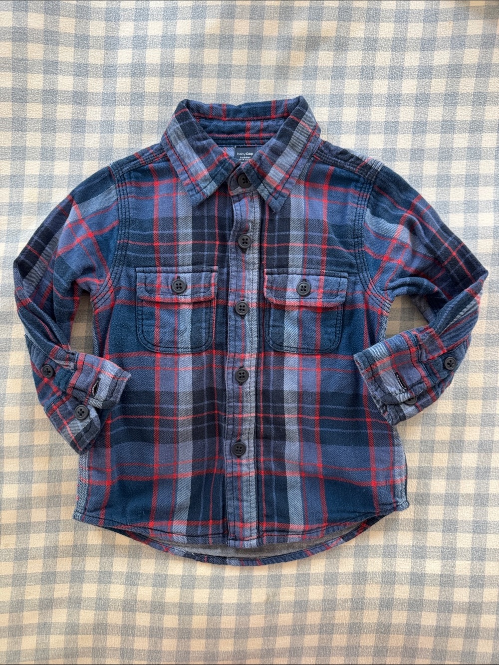 GAP Blue and Red Plaid Flannel Button-Down Kids Shirt